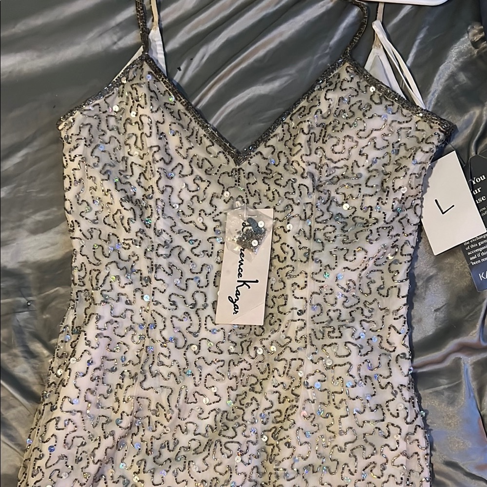 Laurence Kazar White and Silver Sequin Dress